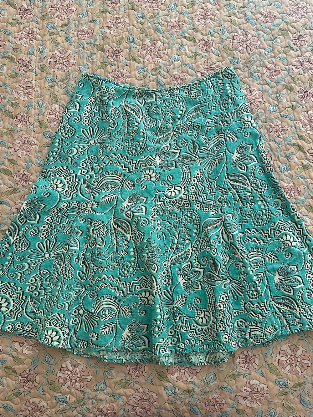 Rafaella Teal Blue Brown & White Whimsy Floral Print Women’s Skirt